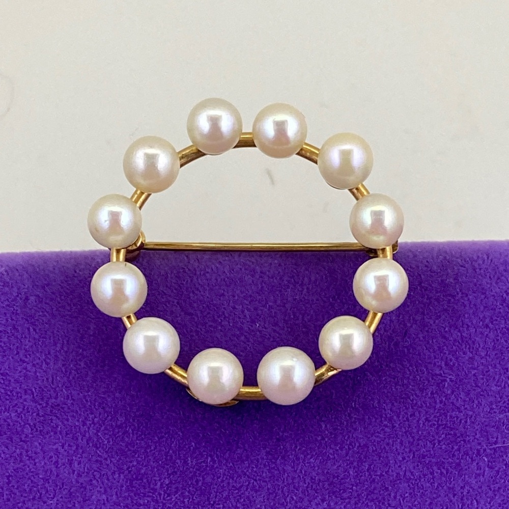 💛 Vintage Carla 12k Gold Filled Pearl Circle Wreath Brooch Pin